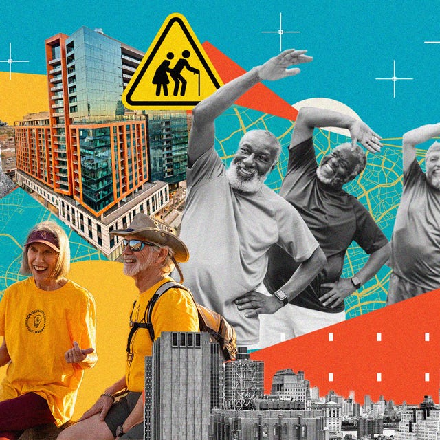 Collage showcasing urban activity and physical fitness.